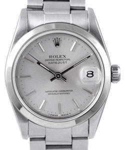 Mid Size 31mm Datejust in Steel with Smooth Bezel on Steel Oyster Bracelet with Silver Stick Dial