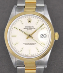 2-Tone Date 34mm Smooth Bezel on Oyster Bracelet with Silver Stick Dial