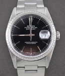 Datejust 36mm in Steel With Engine Bezel on Oyster Bracelet with Black Stick Dial