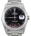Datejust 36mm in Steel With Engine Bezel on Oyster Bracelet with Black Stick Dial