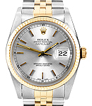 Datejust 36mm in Steel with Yellow Gold Fluted Bezel on Jubilee Bracelet with Silver Stick Dial