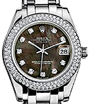 Masterpiece Mid Size in White Gold with 2 Row Diamond Bezel on Pearlmaster Bracelet with Black MOP Diamond Dial