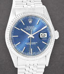 Datejust 36mm in Steel with White Gold Fluted Bezel on Jubilee Bracelet with Blue Stick Dial