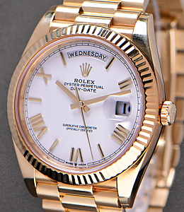 Day Date President 40mm in Yellow Gold on Bracelet with White Roman Dial