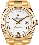 Day Date President 40mm in Yellow Gold on Bracelet with White Roman Dial