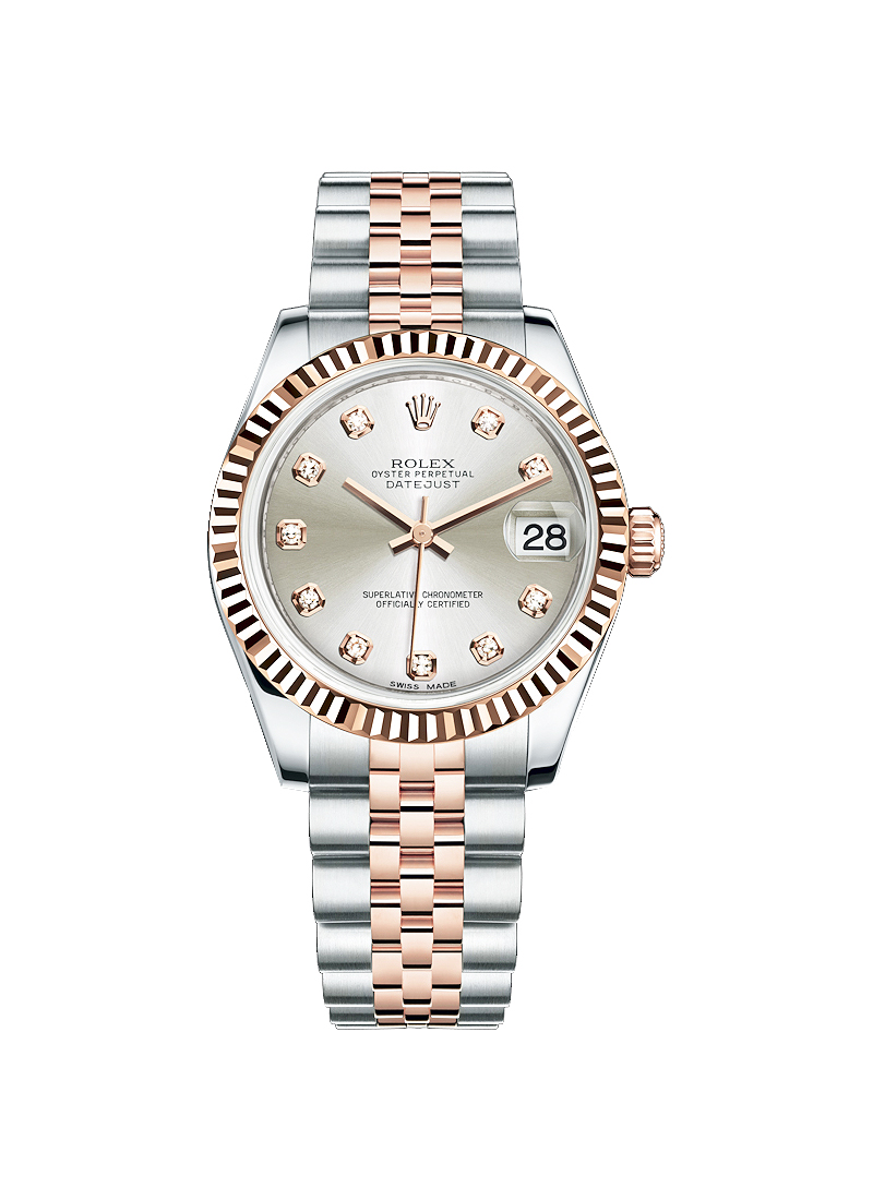 Rolex Unworn Mid Size Datejust 31mm in Steel with Rose Gold Fluted Bezel