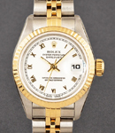 Datejust 26mm in Steel with Yellow Gold Fluted Bezel on Jubilee Bracelet with White Roman Dial