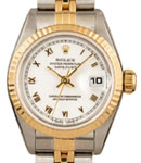 Datejust 26mm in Steel with Yellow Gold Fluted Bezel on Jubilee Bracelet with White Roman Dial