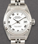 Lady's Datejust in Steel with White Gold Fluted Bezel on Steel Jubilee Bracelet with White Roman Dial