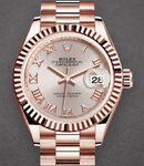 Datejust 28mm in Rose Gold with Fluted Bezel on President Bracelet with Sundust Roman Dial