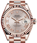 Datejust 28mm in Rose Gold with Fluted Bezel on President Bracelet with Sundust Roman Dial