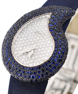 Casmir White Gold Blue Sapphire Case White Gold on Strap with Pave Diamond Dial