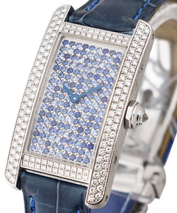 Tank Amercaine -Small Size with Sapphire Pave Dial White Gold on Strap - Diamond Case