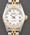 Datejust Lady's 26mm in Steel with Yellow Gold Fluted Bezel on Bracelet with White Roman Dial