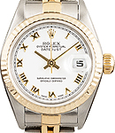 Datejust Lady's 26mm in Steel with Yellow Gold Fluted Bezel on Bracelet with White Roman Dial