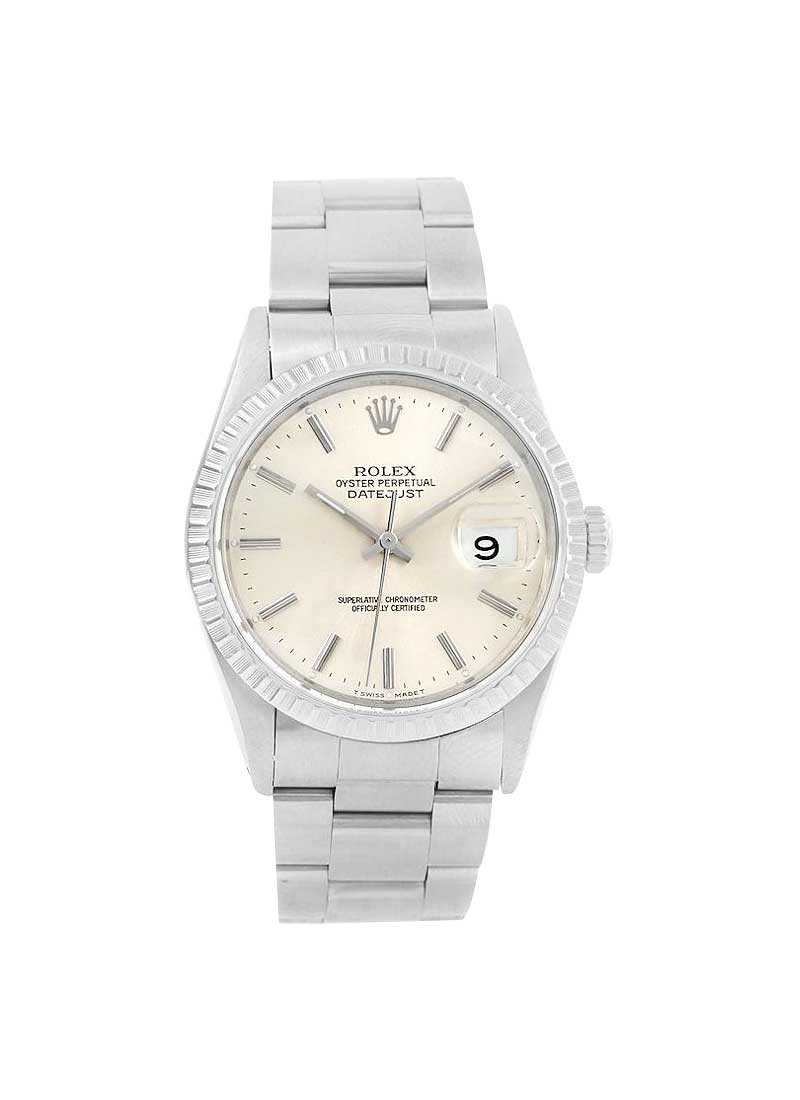 Pre-Owned Rolex Datejust 36mm in Steel with Engine Turned Bezel