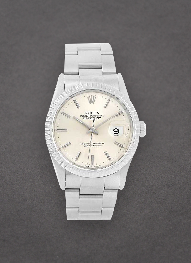 Pre-Owned Rolex Datejust 36mm in Steel with Engine Turned Bezel