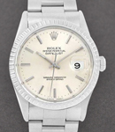 Datejust 36mm in Steel with Engine Turned Bezel On Steel Oyster Bracelet with Silver Index Dial