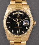 President Double Quick 36mm in Yellow Gold with Bark Bezel on President Bracelet with Black Diamond Dial