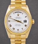 Day Date - President - Yellow Gold - Barked Bezel on President Bracelet with White Roman Dial