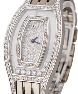 Happy Diamonds Toneau Shape with Diamond Case on White Gold Braclet with Pave Diamond Dial