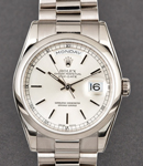 President Day-Date 36mm in White Gold wtih Smooth Bezel on President Bracelet with Silver Stick Dial