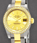 Ladies Datejust 26mm in Steel with Yellow Gold Diamond Bezel on Oyster Bracelet with Champagne Stick Dial