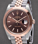 Datejust 41mm in Steel with Rose Gold Domed Bezel on Jubilee Bracelet with Chocolate Index Dial