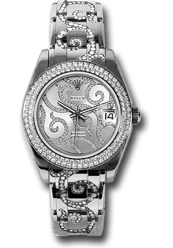 Pre-Owned Rolex Mid Size Masterpiece Arabesque 34mm in White Gold with Diamond Bezel