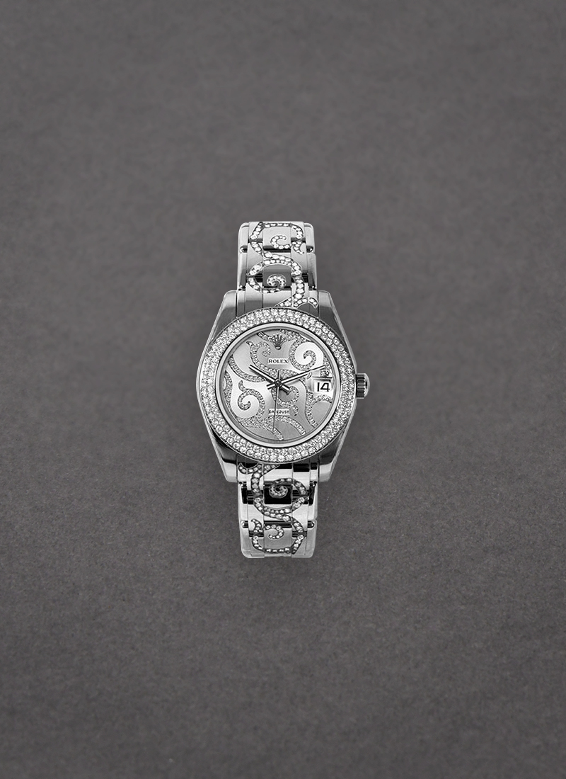 Pre-Owned Rolex Mid Size Masterpiece Arabesque 34mm in White Gold with Diamond Bezel