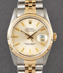 2-Tone Datejust 36mm in Steel with Yellow Gold Fluted Bezel on Jubilee Bracelet with Silver Stick Dial