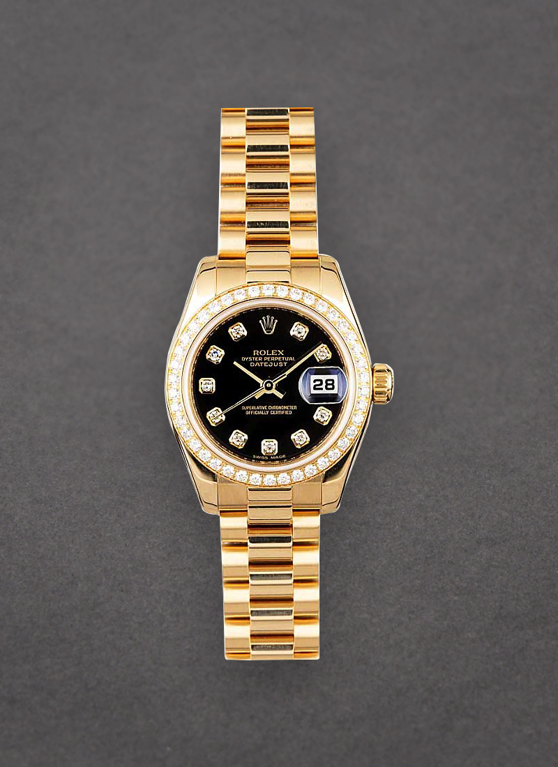 Pre-Owned Rolex Ladies President 26mm in Yellow Gold with Diamond Bezel