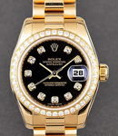 Ladies President 26mm in Yellow Gold with Diamond Bezel on President Bracelet with Black Diamond Dial