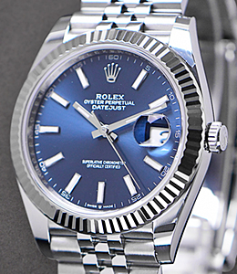Datejust II 41mm in Steel with White Gold Fluted Bezel on Jubilee Bracelet with Blue Stick Dial