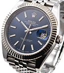 Datejust II 41mm in Steel with White Gold Fluted Bezel on Jubilee Bracelet with Blue Stick Dial