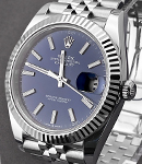 Datejust II 41mm in Steel with White Gold Fluted Bezel on Jubilee Bracelet with Blue Stick Dial