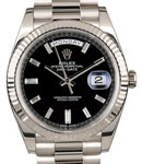 President Day Date 40mm in White Gold with Fluted Bezel on President Bracelet with Black Diamond Dial