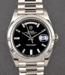 President Day Date 40mm in White Gold with Fluted Bezel on President Bracelet with Black Diamond Dial