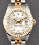 Ladies 2 Tone Datejust 26mm in Steel with Yellow Gold Diamond Bezel on Jubilee Bracelet with Silver Diamond Dial