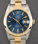 2-Tone Date 34mm on Oyster Bracelet with Blue Stick Dial