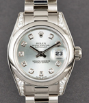 Ladies President 26mm in Platinum with Smooth Bezel on President Bracelet with Ice Blue Diamond Dial