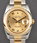 Datejust 36mm in Steel with Yellow Gold Smooth Bezel on Oyster Bracelet with Champagne Sunbeam Roman Dial