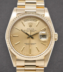 President Day-Date 36mm in Yellow Gold with Fluted Bezel on President Bracelet with Champagne Tapestry Stick Dial