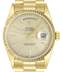 President Day-Date 36mm in Yellow Gold with Fluted Bezel on President Bracelet with Champagne Tapestry Stick Dial