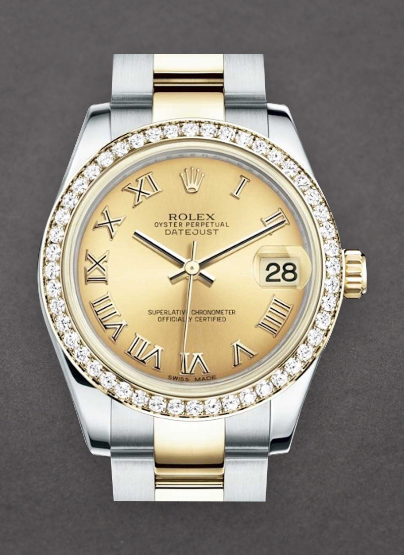 Rolex Unworn Mid Size Datejust 31mm in Steel with Yellow Gold Diamond Bezel