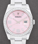 Datejust 36mm in Steel with Diamond Bezel on Oyster Bracelet with Pink Waves Dial with Diamond 6 and 9