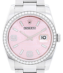 Datejust 36mm in Steel with Diamond Bezel on Oyster Bracelet with Pink Waves Dial with Diamond 6 and 9