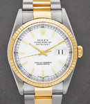 Datejust 36mm in Steel with Yellow Gold Fluted Bezel on 2-Tone Oyster Bracelet with White Stick Dial