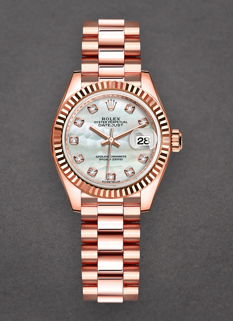 Rolex Unworn Ladies Datejust 28mm in Rose Gold with Fluted Bezel