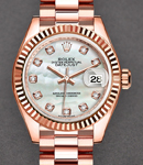 Ladies Datejust 28mm in Rose Gold with Fluted Bezel on President Bracelet with Mother of Pearl Diamond Dial